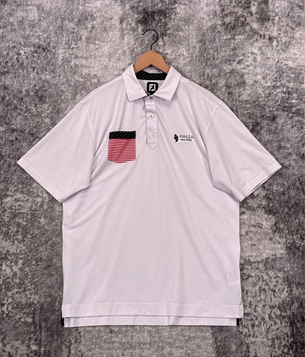 FootJoy Polo Shirt Large Mens American Flag Pocket Short Sleeve Golf